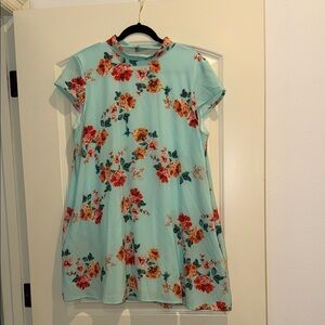Floral Casual A-Line Dress in Light Blue